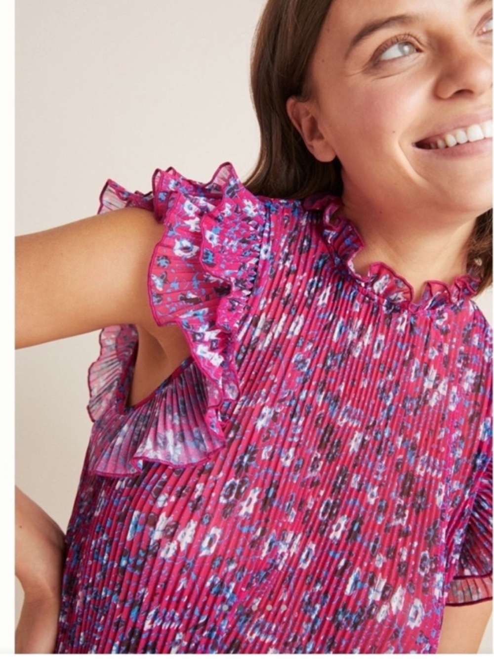 Anthropologie Frieda Pleated Ruffle Floral Top - Picture 8 of 8
